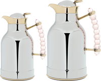 A unique thermos set of silver with a light pink gold handle, two pieces product image