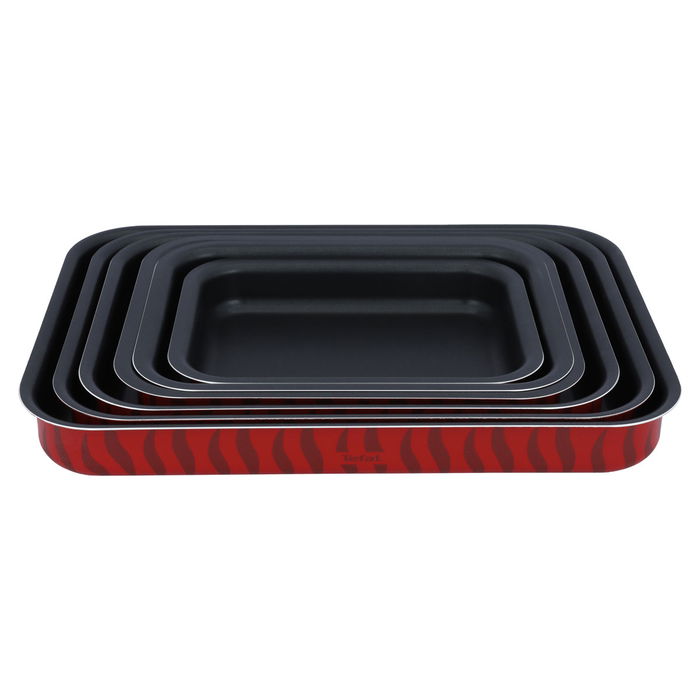 Tefal Red Rectangular Oven Tray Set 6 Pieces image 1