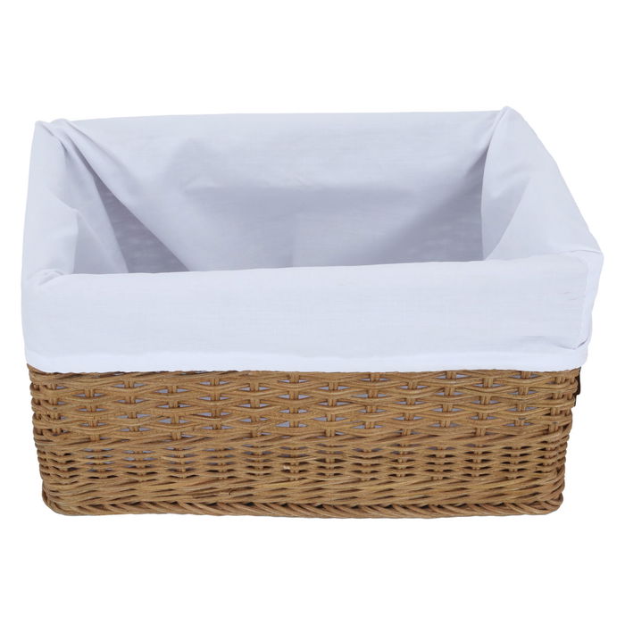 Rectangular brown wicker basket with fabric image 1