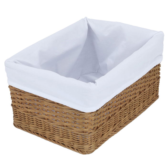 Rectangular brown wicker basket with fabric image 2