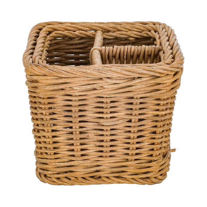 Square brown wicker basket divided into 3 boxes image 1