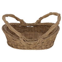 Oval brown wicker basket with center handle product image