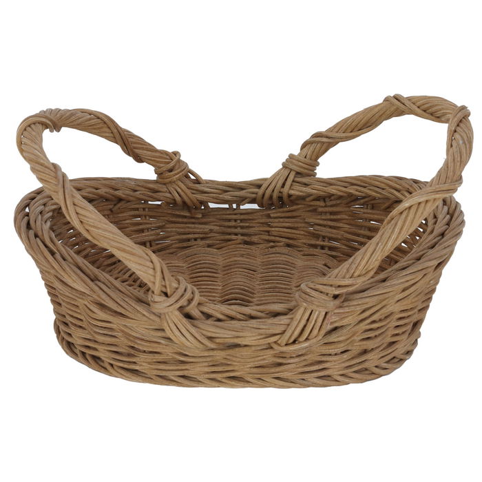 Oval brown wicker basket with center handle image 1