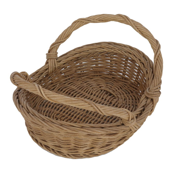 Oval brown wicker basket with center handle image 2