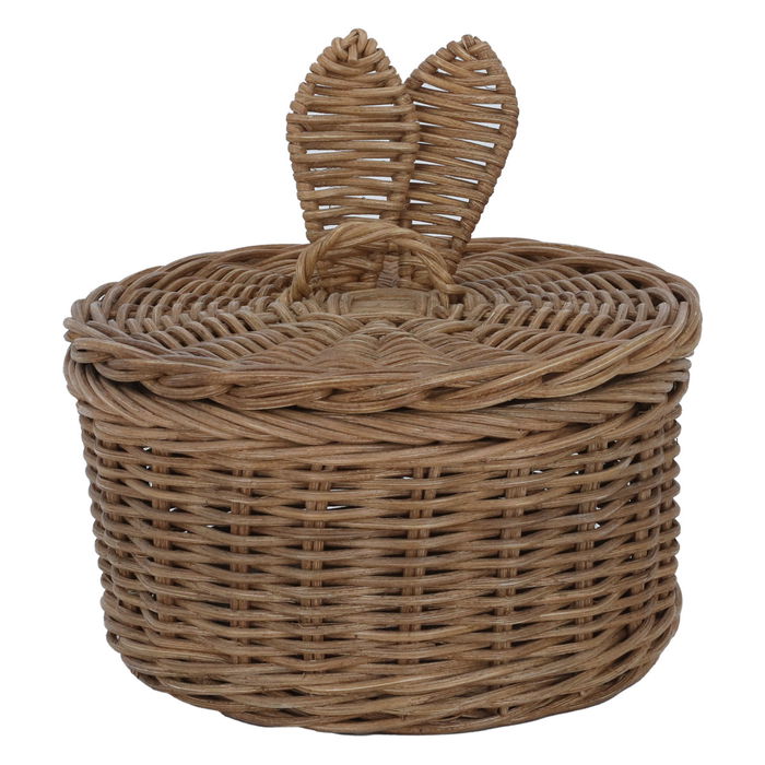 Round brown wicker basket with lid image 1