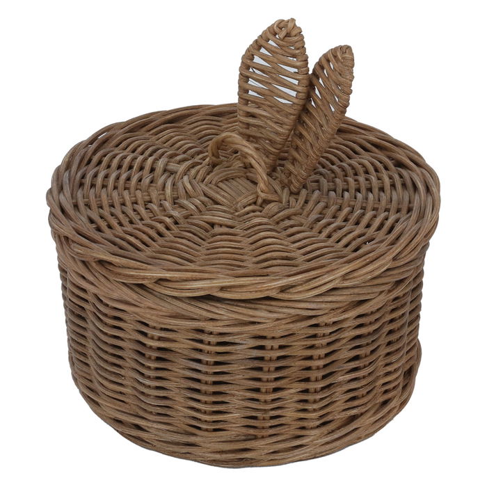 Round brown wicker basket with lid image 2