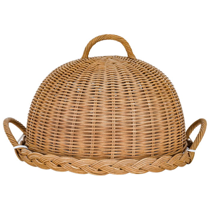 Round brown wicker basket with lid image 1