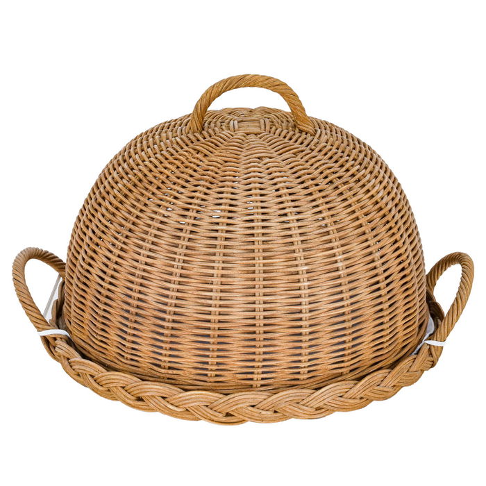 Round brown wicker basket with lid image 2