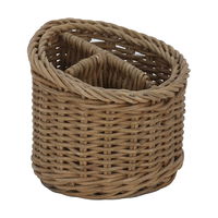 Round brown wicker basket divided into 3 compartments product image