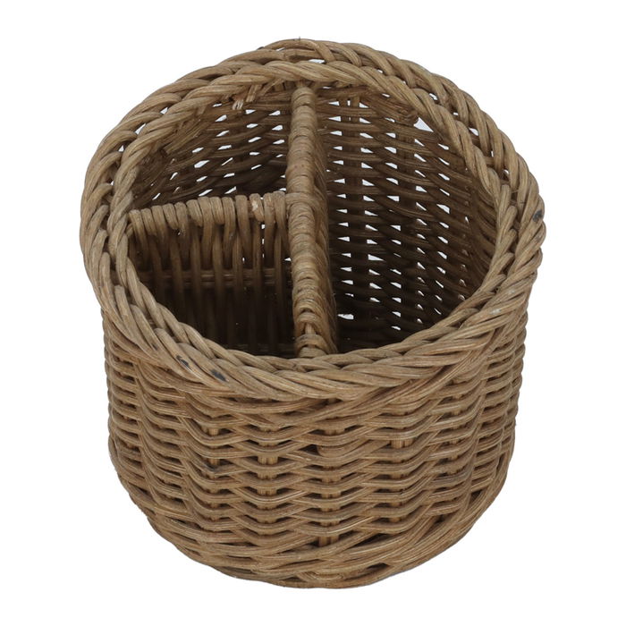 Round brown wicker basket divided into 3 compartments image 2