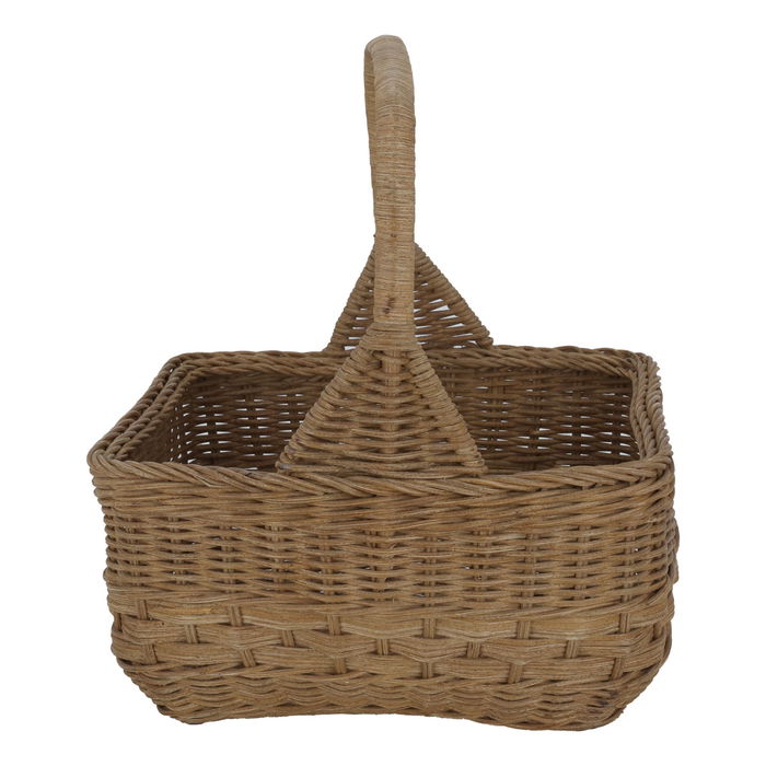 Rectangular brown wicker basket with handle image 1