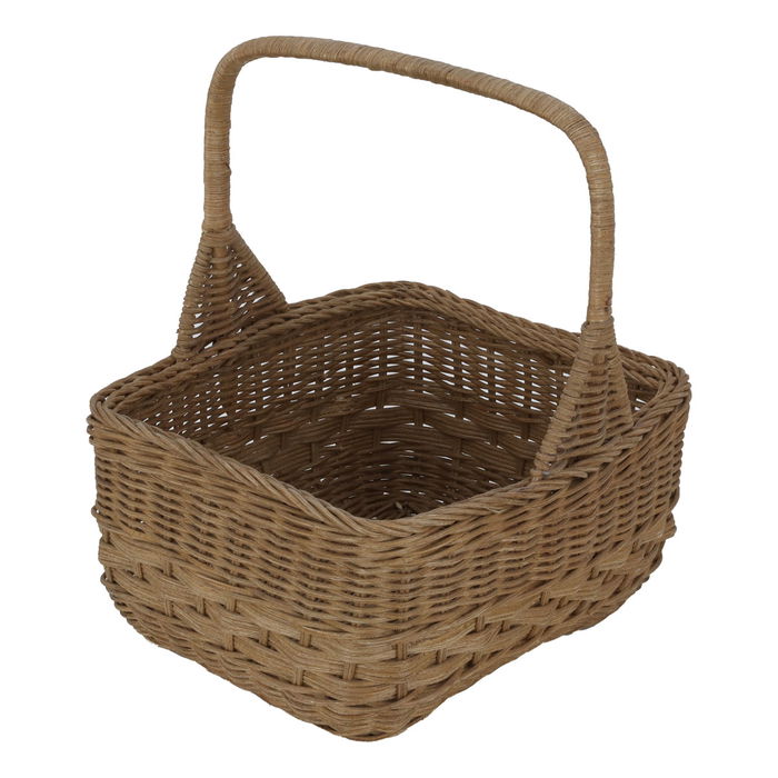 Rectangular brown wicker basket with handle image 2