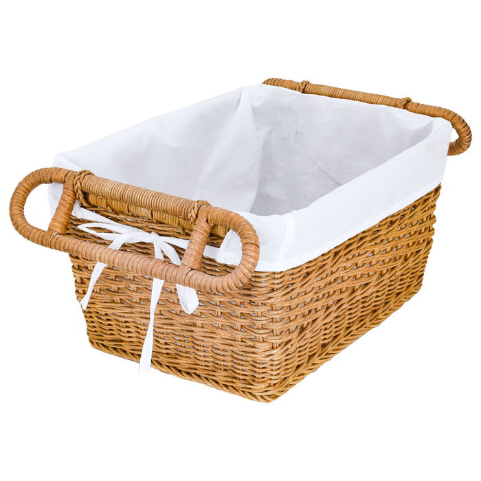 Rectangular brown wicker basket with handle image 2