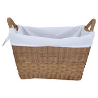 Rectangular brown wicker basket with fabric product image