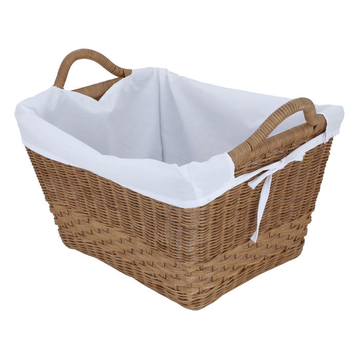 Rectangular brown wicker basket with fabric image 2