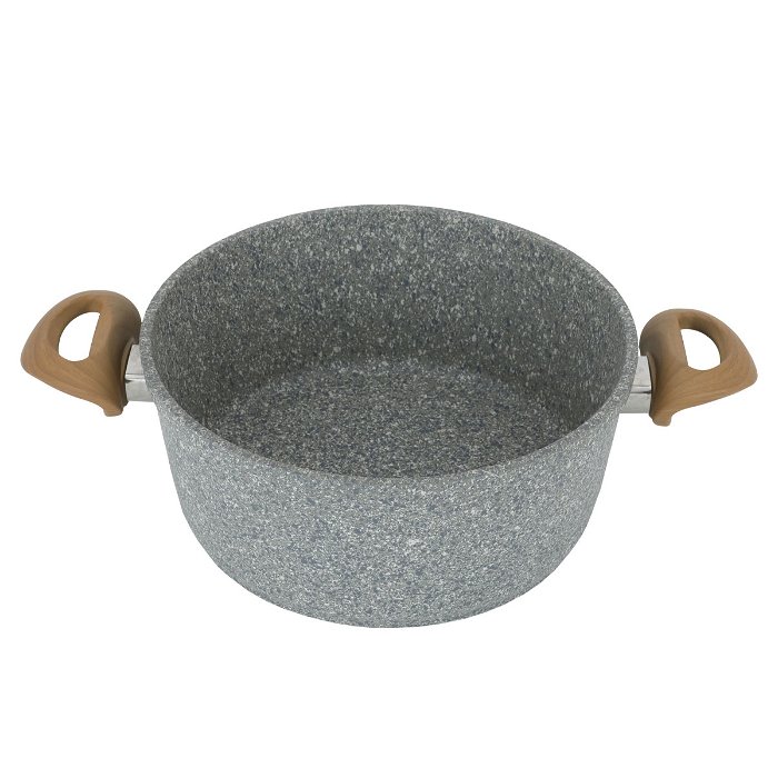 Light grey Turkish granite pots set with glass lid with light wooden silicone handle 9 pieces image 5