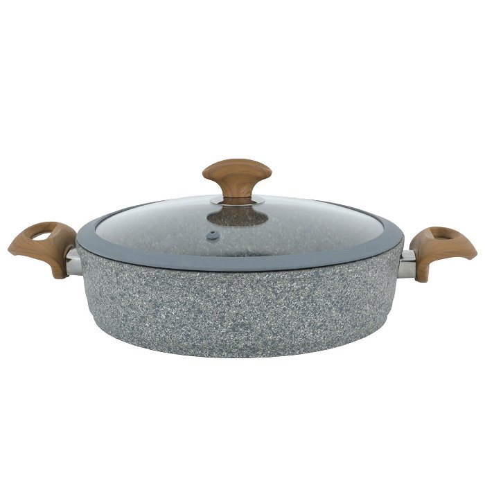 Light grey Turkish granite pots set with glass lid with light wooden silicone handle 9 pieces image 8