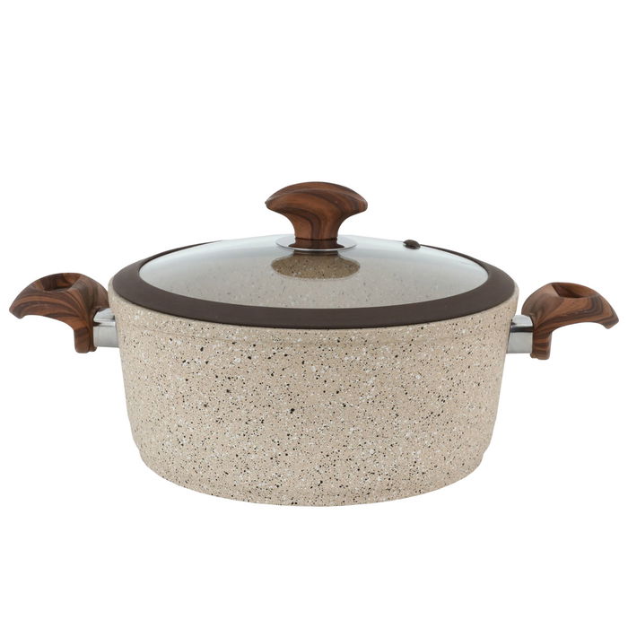 Light brown Turkish granite pots set with silicone glass lid 9 pieces image 3