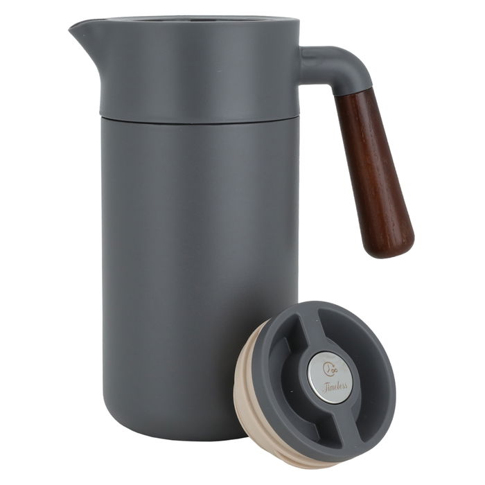 Tara thermos dark gray with wooden handle, with push button, 1.2 liter image 2