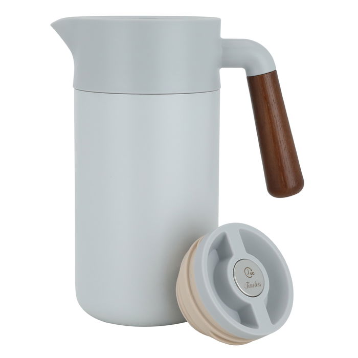 Tara thermos, light gray, with wooden handle, with push button, 1.2 liter image 2