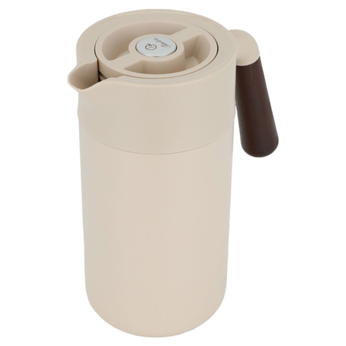 Tara thermos, light brown, with wooden handle, with push button, 1.2 liter image 1