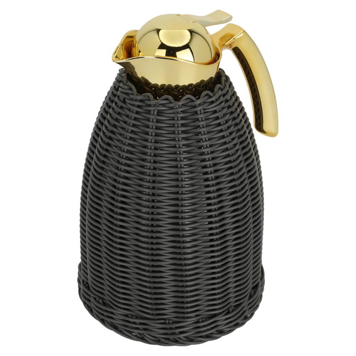 Rattan thermos, dark gray wicker with a golden handle, 1.5 liter image 2