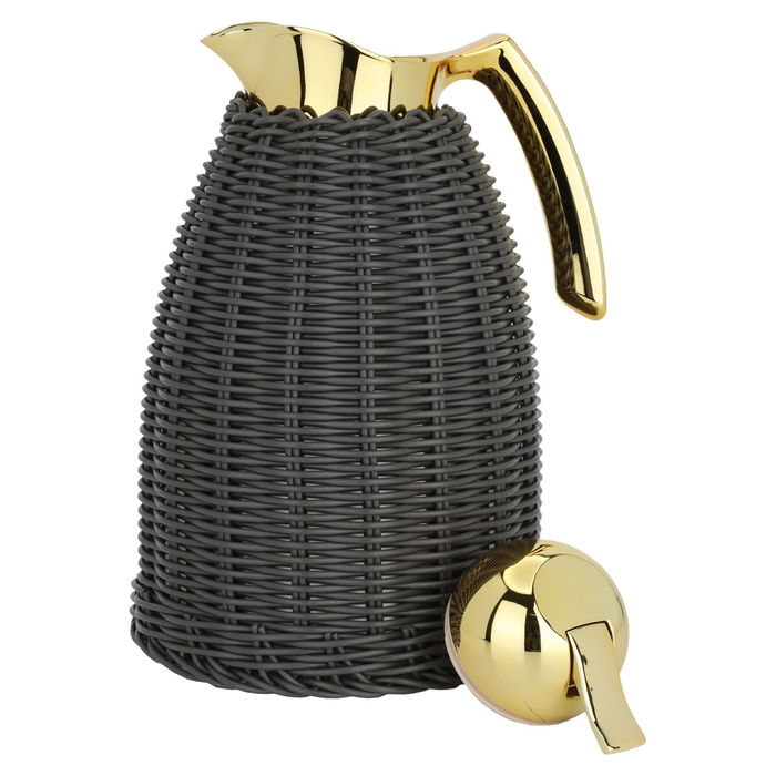 Rattan thermos, dark gray wicker with a golden handle, 1.5 liter image 3