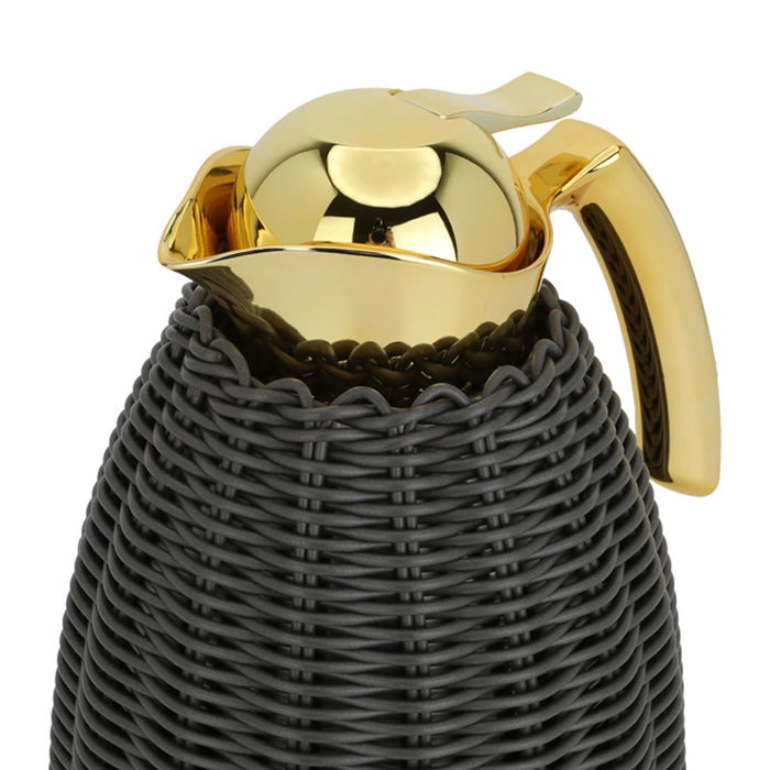 Rattan thermos, dark gray wicker with a golden handle, 1.5 liter image 4