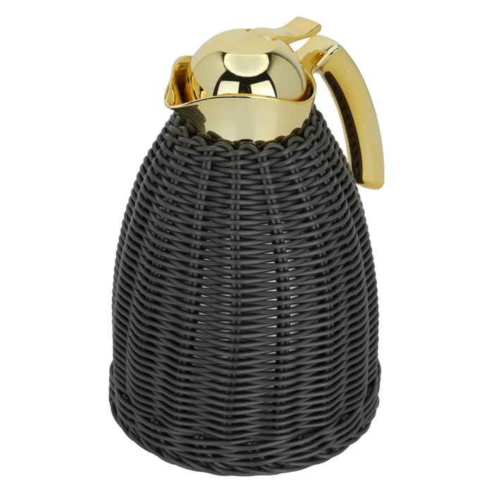 Rattan thermos, dark gray wicker with a golden handle, 1 liter image 2