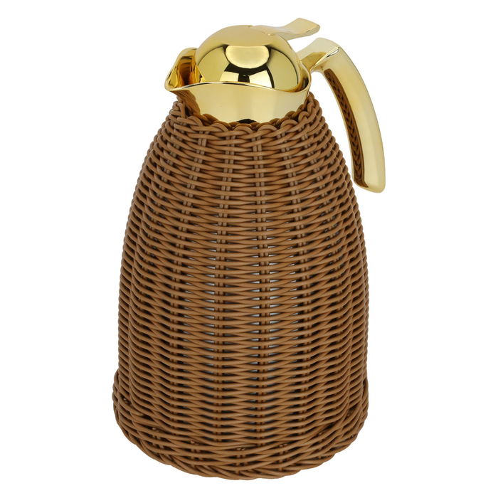 Rattan wicker thermos, brown with a golden handle, 1.5 liter image 2