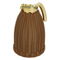 Rattan wicker thermos, brown with a golden handle, 1.5 liter product image