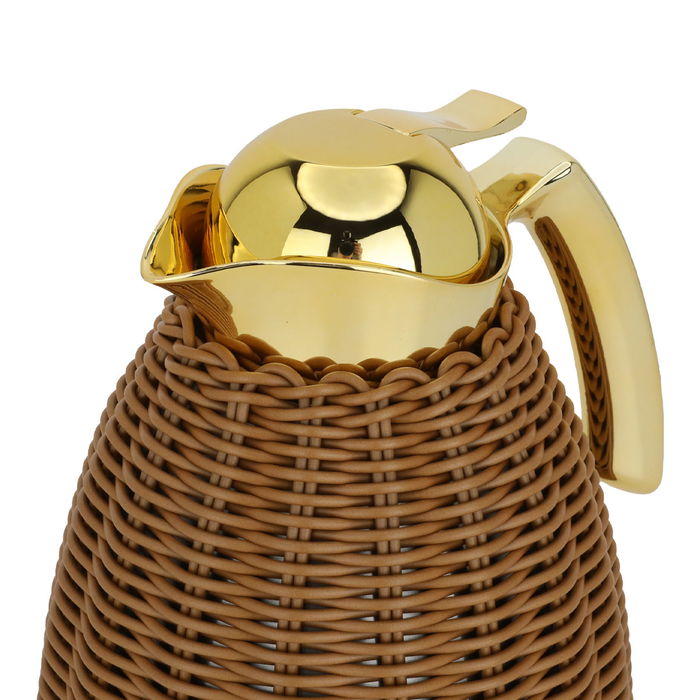 Rattan wicker thermos, brown with a golden handle, 1.5 liter image 4