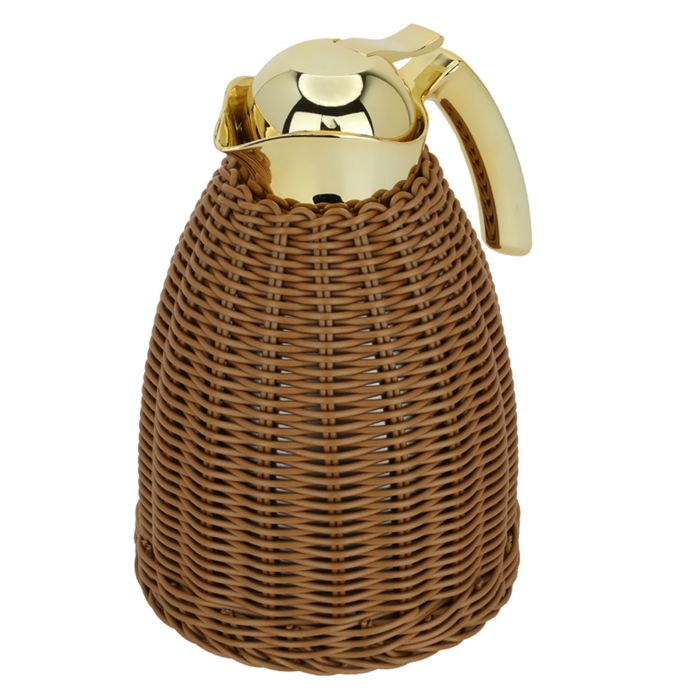 Rattan thermos, brown wicker with a golden handle, 1 liter image 2