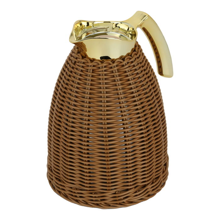 Rattan thermos, brown wicker with a golden handle, 1 liter image 1