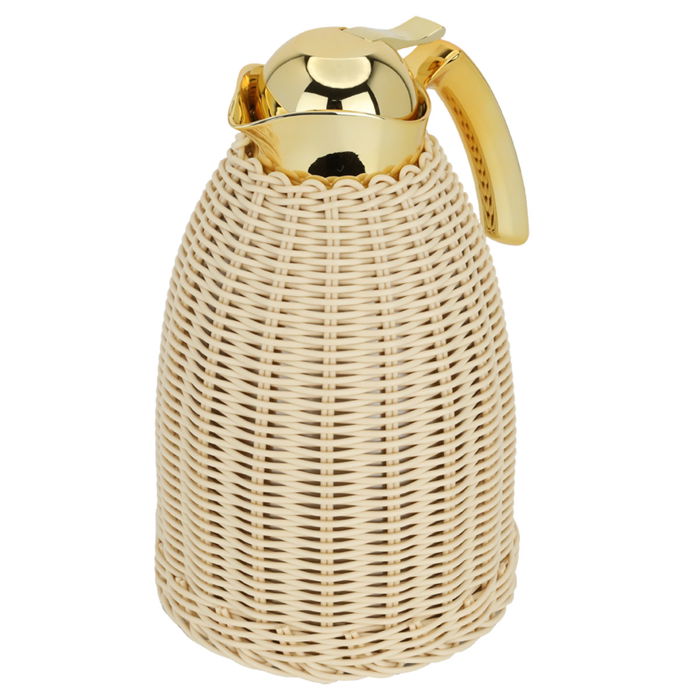 Rattan thermos, light beige wicker with a golden handle, 1.5 liter image 2