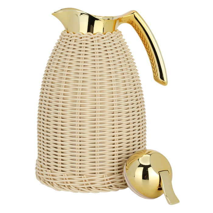 Rattan thermos, light beige wicker with a golden handle, 1.5 liter image 3