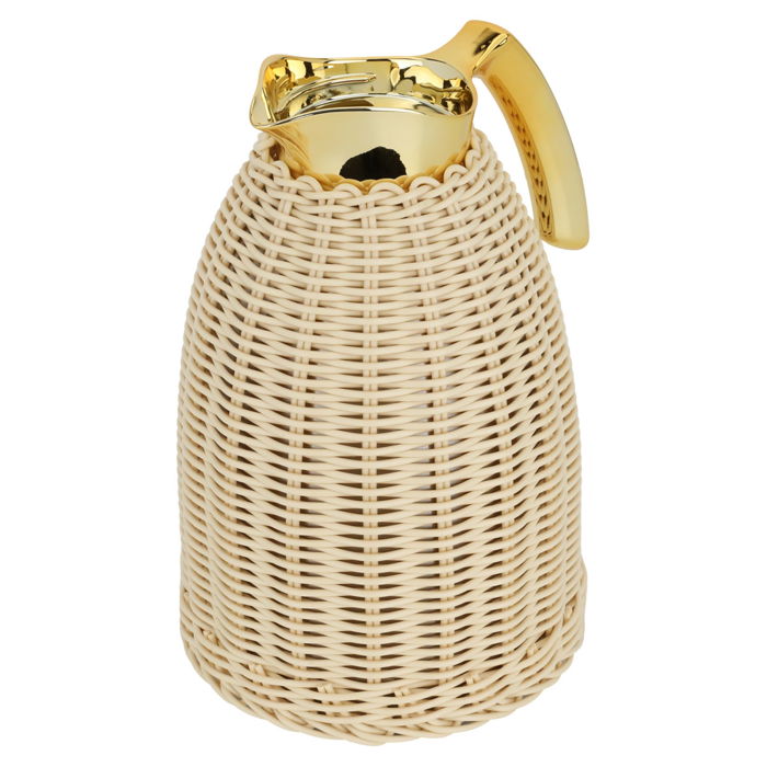 Rattan thermos, light beige wicker with a golden handle, 1.5 liter image 1