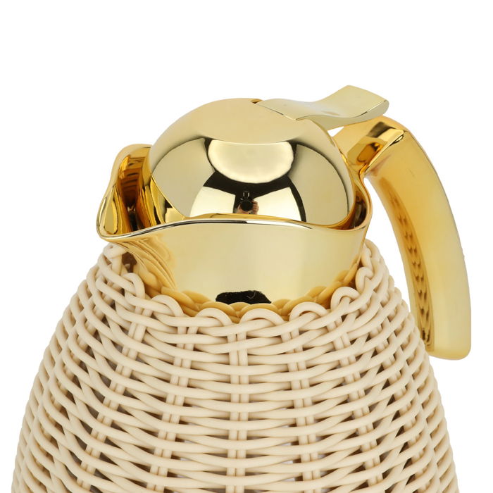 Rattan thermos, light beige wicker with a golden handle, 1.5 liter image 4
