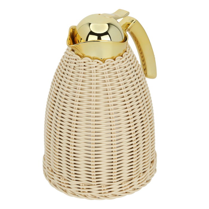 Rattan thermos, light beige wicker with a golden handle, 1 liter image 3