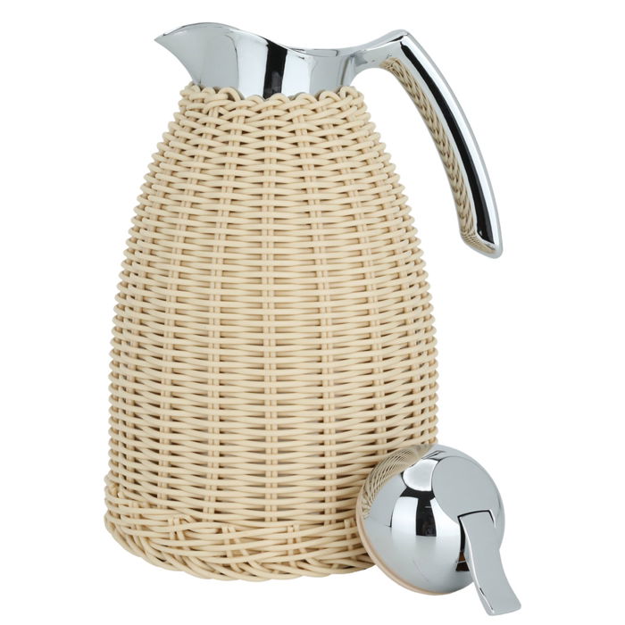 Rattan thermos, light beige wicker with silver handle, 1.5 liter image 3