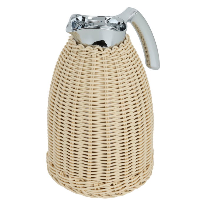 Rattan thermos, light beige wicker with silver handle, 1.5 liter image 1