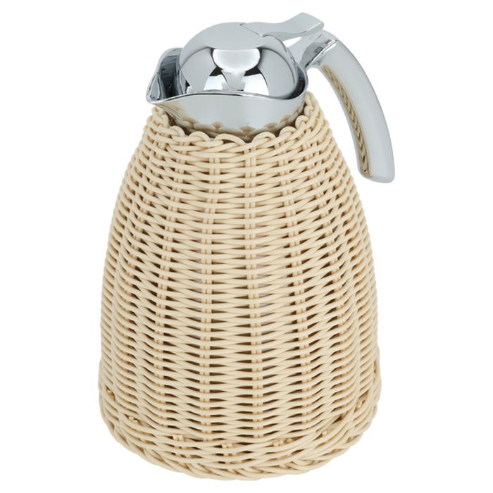 Rattan thermos, light beige wicker with silver handle, 1 liter image 3