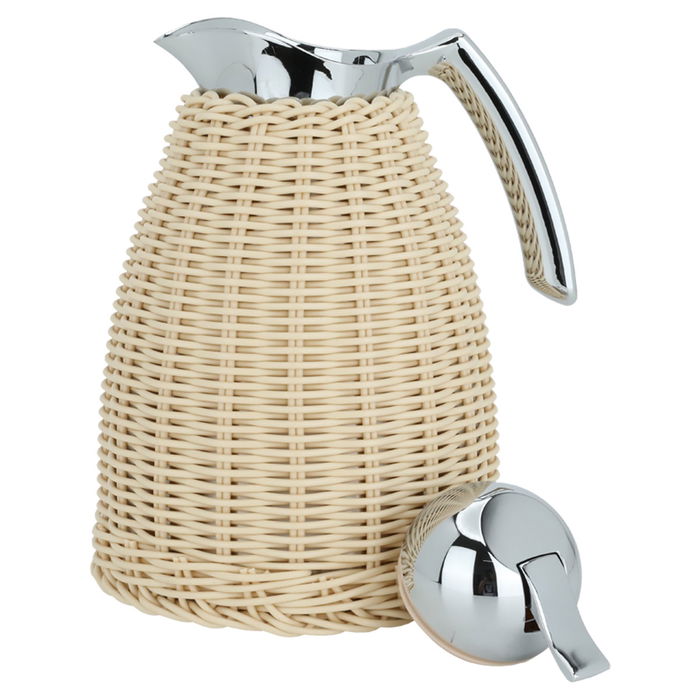 Rattan thermos, light beige wicker with silver handle, 1 liter image 2