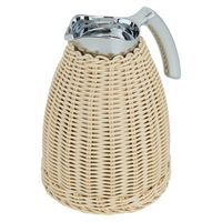 Rattan thermos, light beige wicker with silver handle, 1 liter product image