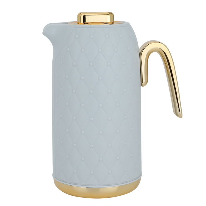 Timeless rattan thermos, light gray with a golden handle, 1 liter image 1