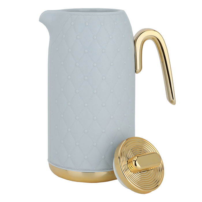 Timeless rattan thermos, light gray with a golden handle, 1 liter image 3