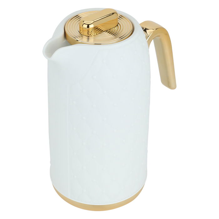 Timeless white rattan thermos with golden handle 1 liter image 2