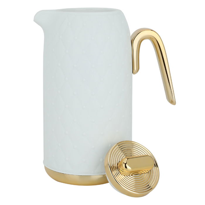 Timeless white rattan thermos with golden handle 1 liter image 3