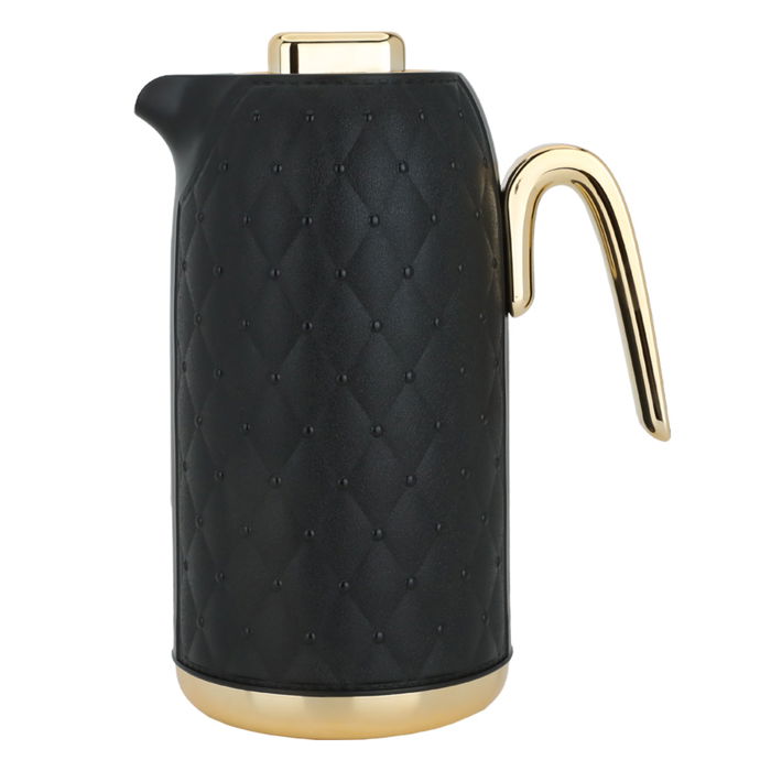 Timeless black rattan thermos with golden handle 1 liter image 1