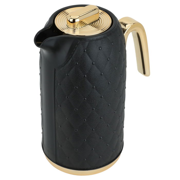 Timeless black rattan thermos with golden handle 1 liter image 2